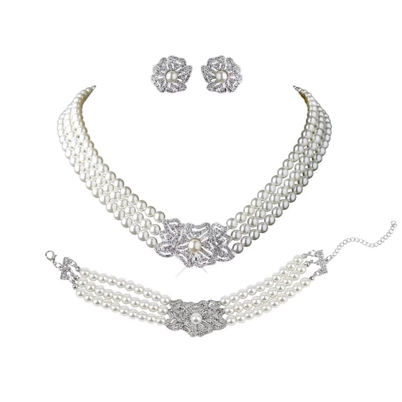 AOOOWER Delicate Bridal Jewelry Set Featuring Simulated Pearls and Sparkling Crystals