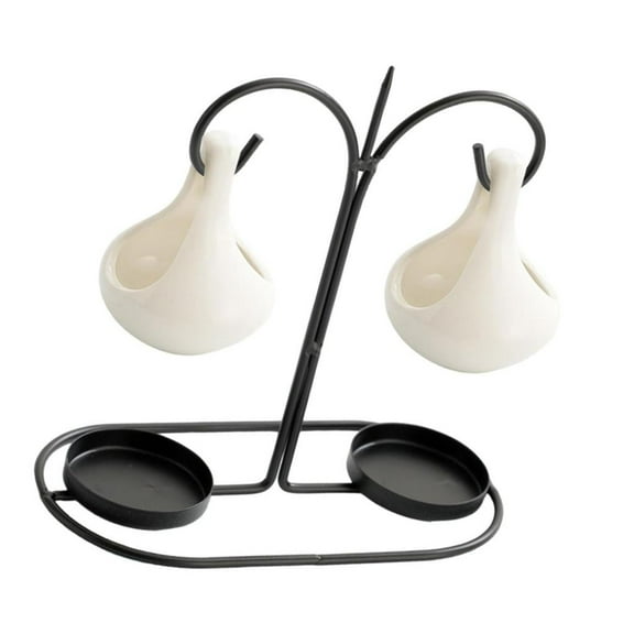 AOOOWER Double Hanging Ceramics Essential Oil Burners Aromatherapies Diffuser with Metal Tealight Candle Holder for Home Decors