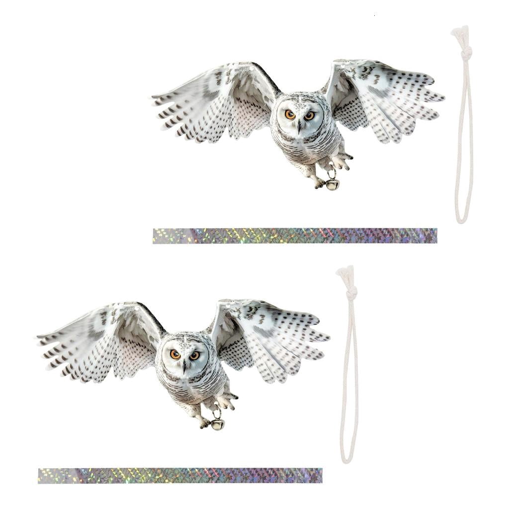 AOOOWER Double Sided Bird Scarer Device Owl Decorations with Reflective Strips and Bells to Scare Birds from Trees