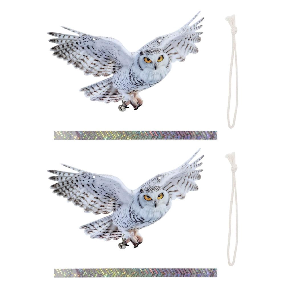 AOOOWER Double Sided Bird Scarer Device Owl Decorations with Reflective Strips and Bells to Scare Birds from Trees