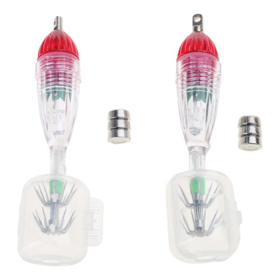 AOOOWER Durable 2 Pcs Mini Fish Lure Light with Hooks Attract Underwater Squid Lamp Tool