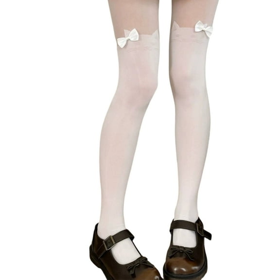 AOOOWER Elegant Bows Tights for Women Pantyhose Cats Pattern Mock Thigh High Stockings