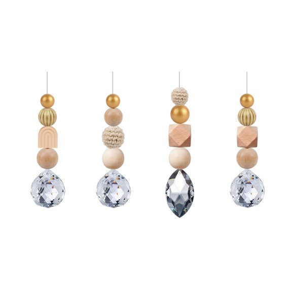 AOOOWER Elegant Crystal Prism Suncatchers with Wooden Beads Hanging Wind Chimes Pendant