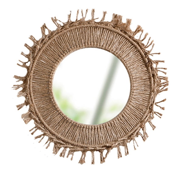 AOOOWER Elegant Round Mirror Handwoven Cotton Rope Fringed Tassels Wall Hanging Mirror