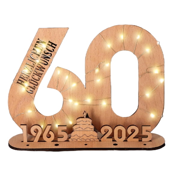 AOOOWER Elegant Wooden Number Figurine with LED Light String Stand for Birthday and Wedding Wood Sign Guest