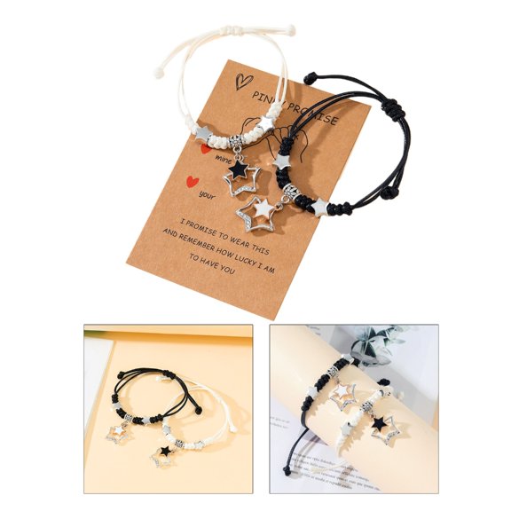 AOOOWER European American Novel Good Friend Girlfriends Five-Pointed Star Bracelet Hand-woven Wax Thread Bracelets 2-piece Set