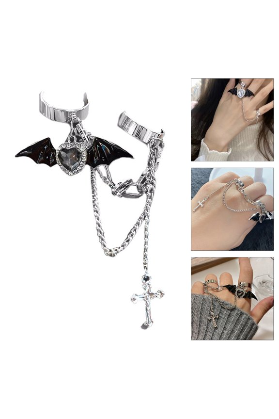 European and American Metal Bat Wing Ring Devil Crossed Chain Rings