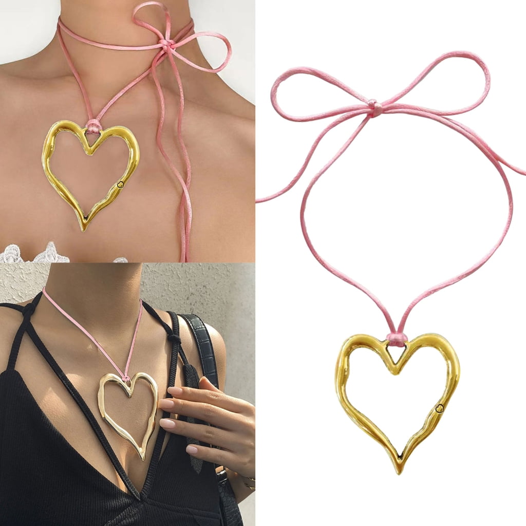 AOOOWER Exaggerated Big Heart Choker Neck Tie Chain Big AOOOWER Exaggerated Big Heart Choker Neck Tie Chain Big