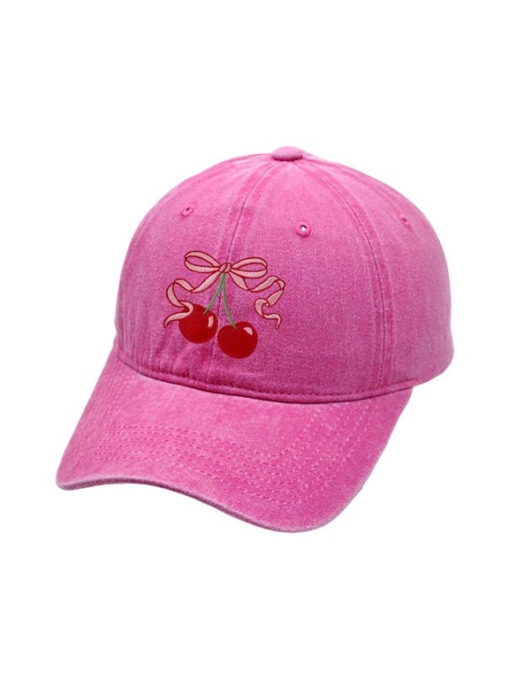 Fashion Cherry Bowtie Baseball Hat Women Wash Cotton Sun Hat 2000s Headwear