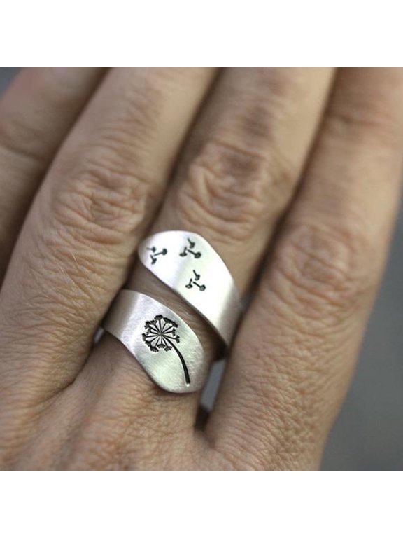 Fashion Jewelry Silver Dandelion Ring Adjustable Wrap Open Ring Finger Rings