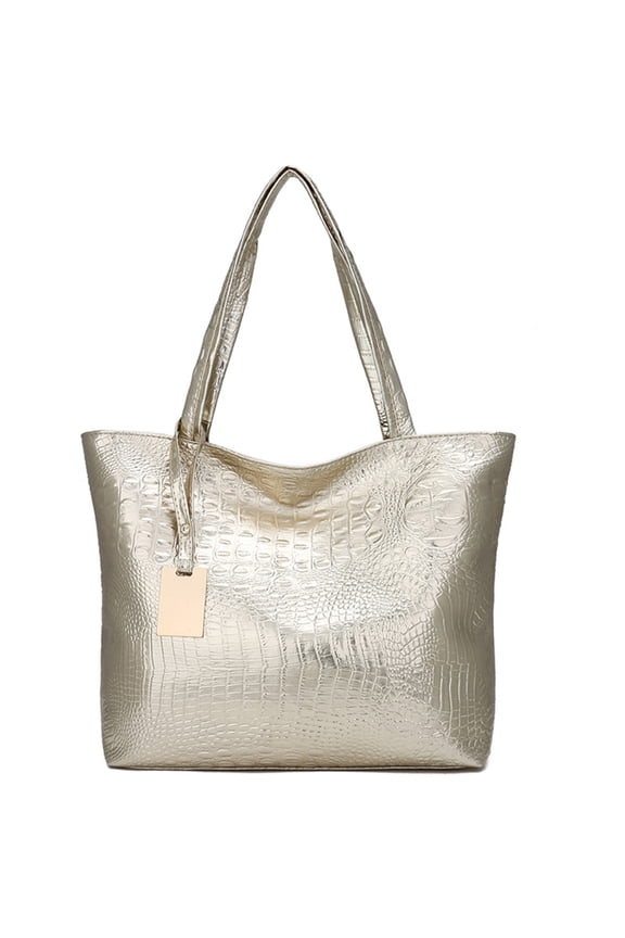 Fashion PU Leather Large Capacity Shoulder Bag Metallic Alligator Handbag Purse