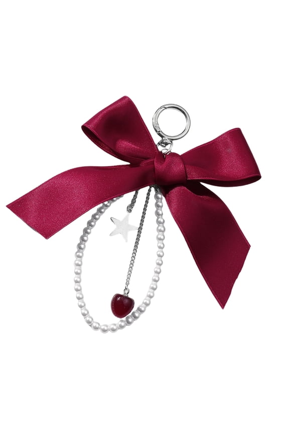 Fashion Pearls Cherrys Star Keychain with Ribbon Bowknot Handmade Sturdy Alloy Resin Charm for Women Ladies Daily Use