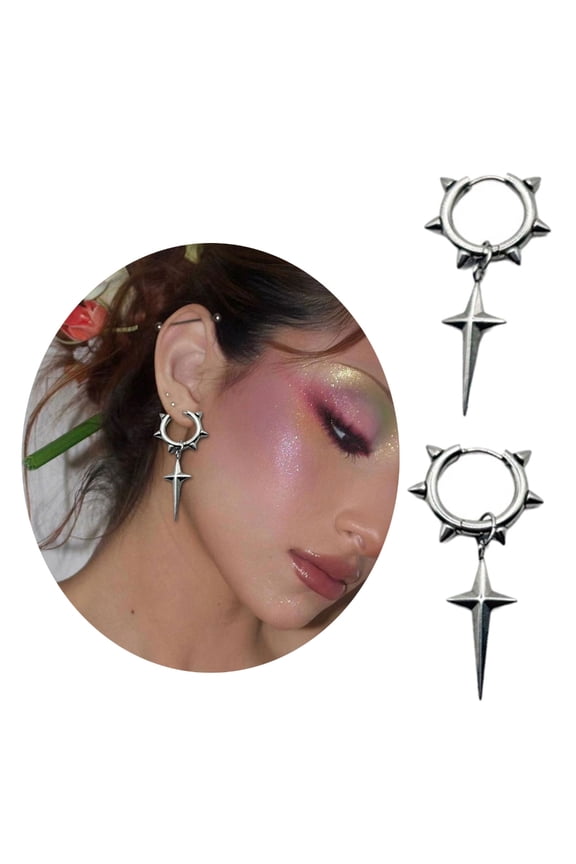 Fashionable Cone shaped Crucifix Earrings Unisex Style Stainless Steel Ear Rings