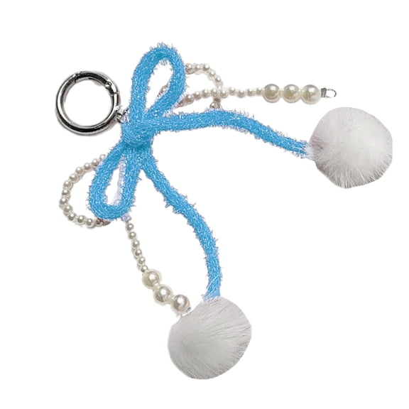 AOOOWER Fashionable Furry Sphere Bowknot Keychain Simple Faux Pearls Bowknot Pendant Keychain Ornament for Bag Decoration