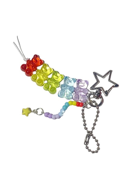 Fashionable Handmade Rainbow Beaded Keychain Portable and Sturdy Resin Charm Accessory for Fashion Enthusiasts