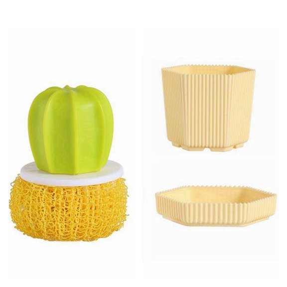 AOOOWER Fun Cactus Dish Scouring Pad Ergonomic Handle Scrubber For Kitchen Cleaning Task