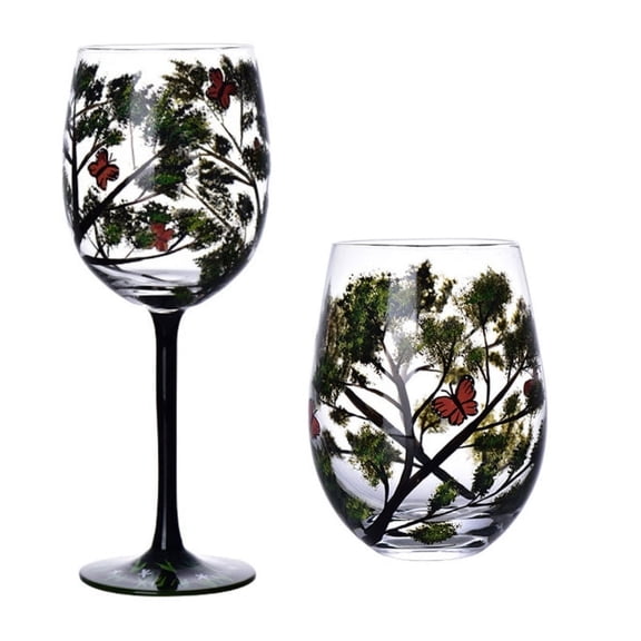 AOOOWER Glass Painted Goblet Creative Hand-painted Four Seasons Glass Goblet