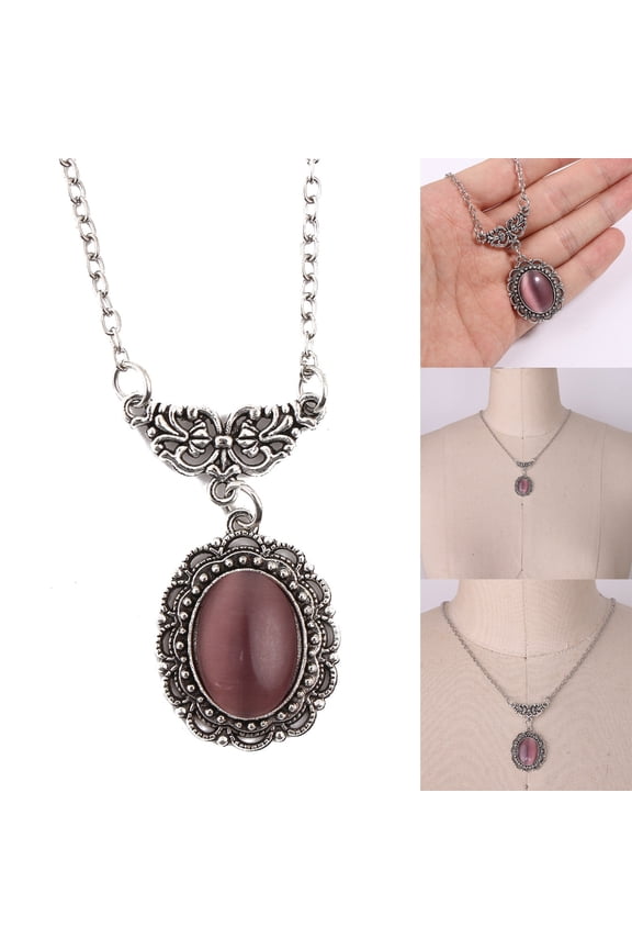Gothic Vampire-Bat Necklace Purple Crystal Oval Pendant Lace Edge Charm Choker Clavicle Chain for Women Elegant Jewelry