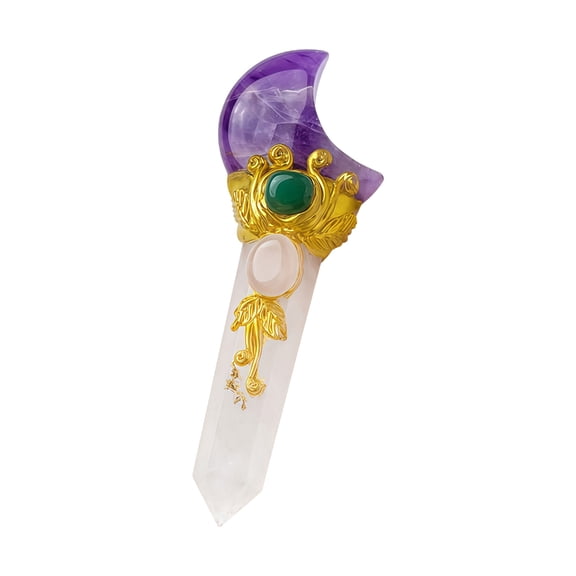 AOOOWER Handcrafted Natural Crystal Moon Star Wand Fantasy Room Decors Collectible Gift