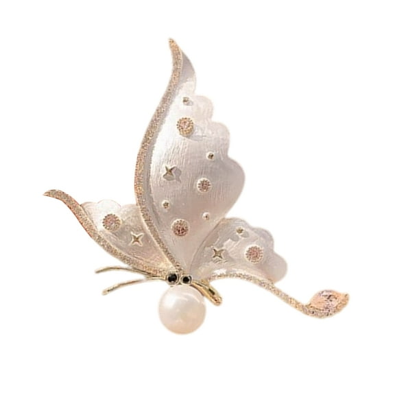 AOOOWER Handcrafted Rhinestones Butterfly Brooch with Pearls Charm for Distinctive Style