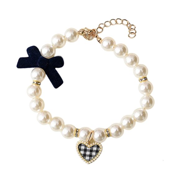 AOOOWER Handmade Cats Necklace Bows Light weight Fashion Pearls Bows Cats Necklace Pet Accessories