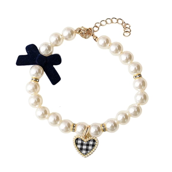 AOOOWER Handmade Cats Necklace Bows Light weight Fashion Pearls Bows Cats Necklace Pet Accessories