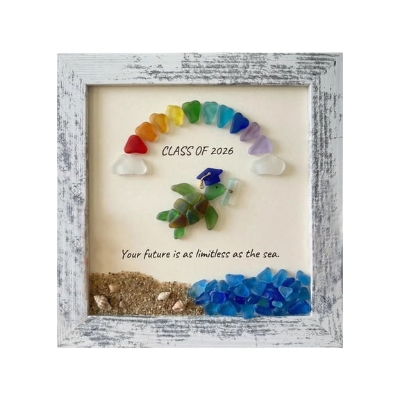 AOOOWER Handmade Sea Glass Turtles Colorful Stone Pictures Frame Desktop Decorations