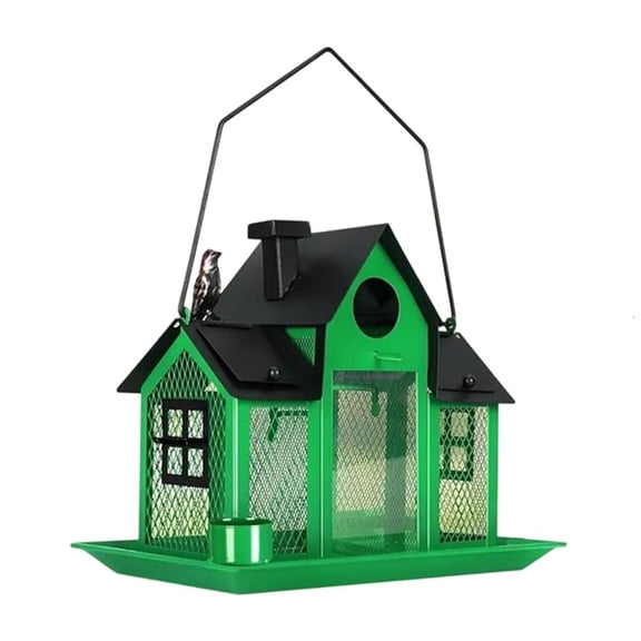 AOOOWER Hanging Bird Feeder for Outside Weatherproof Metal Construction Bird House Feeder for Birdseed Easy Observation Station