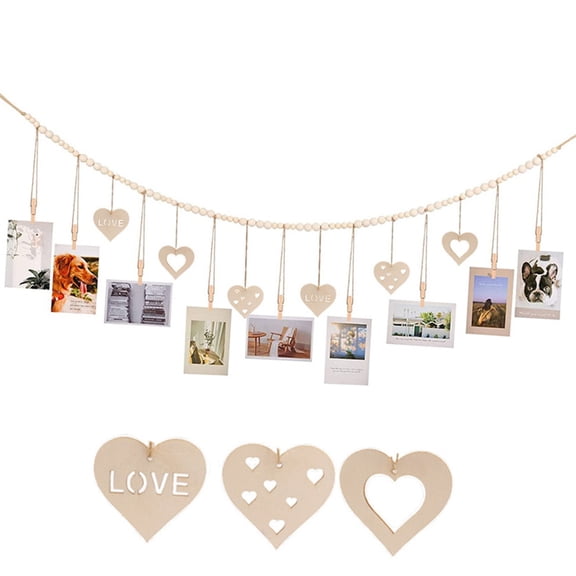 AOOOWER Hanging Photo Display Wall Decors,Wooden Beads Garland Collage Picture Frame