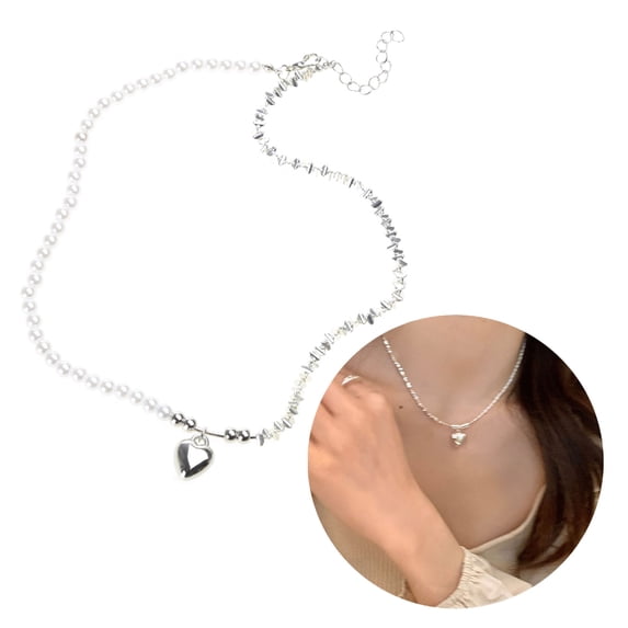 AOOOWER Heart Pendant Choker Fashion Neck Jewelry Heart Pendant Necklace Broken Silver Necklace Alloy Material Gift for Women
