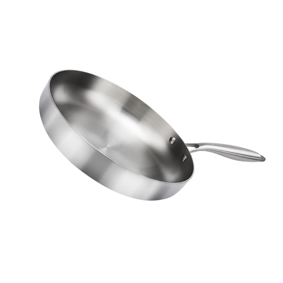 AOOOWER Heat Resistant Ergonomic Grip Fry Pan Stainless Steel Flat Bottom Uncoated Wok Cookware for Induction Cooker Use