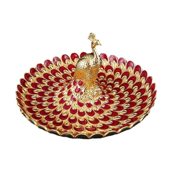 AOOOWER Intricate Embossed Metal Serving Platter Peacocks Design Durable 20cm Snacks Dish For Family Gatherings