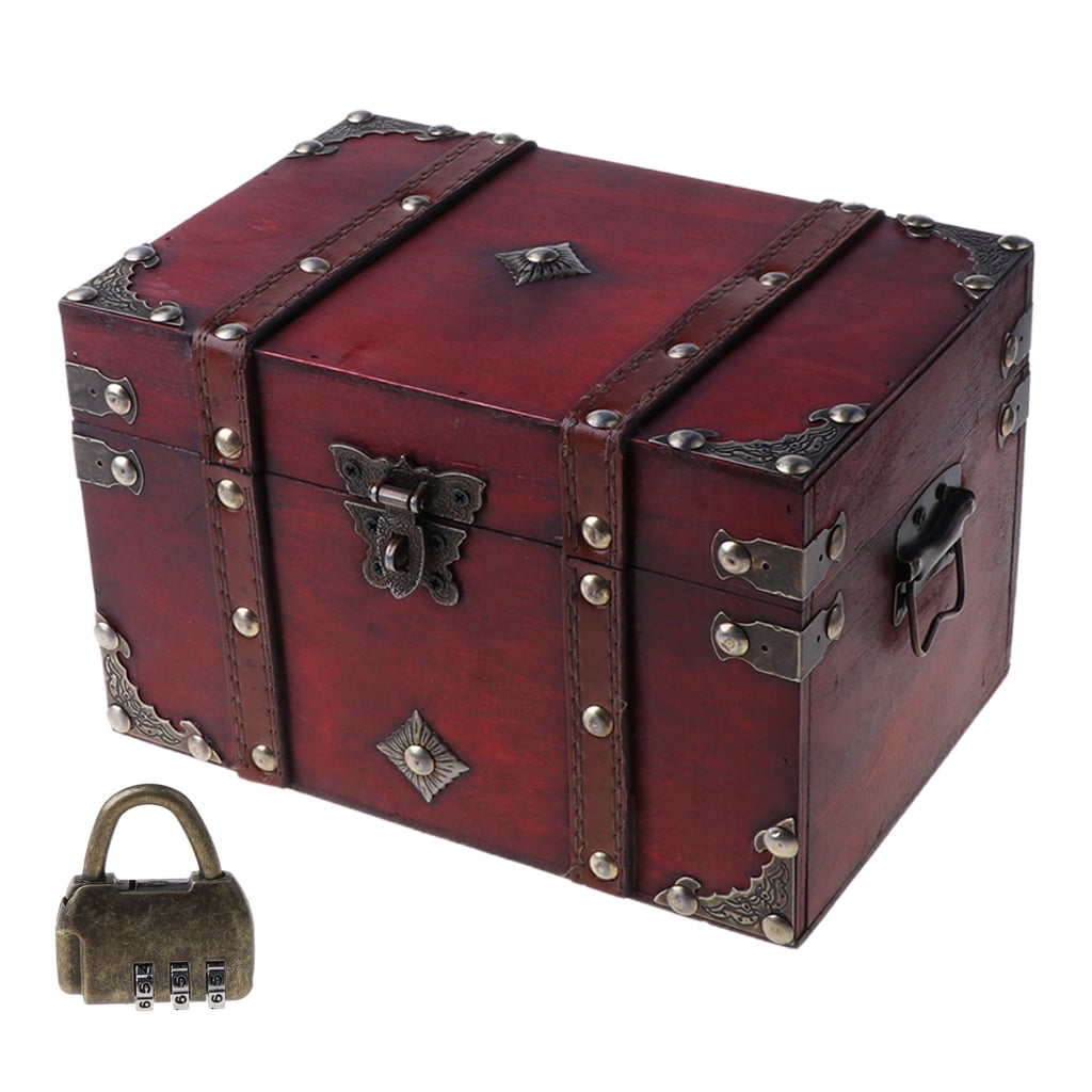 AOOOWER Kids Toys Pirate Treasure Chest Assorted Plain Wood Wooden Box With Lock Children Birthday Party Favors Props Decoration