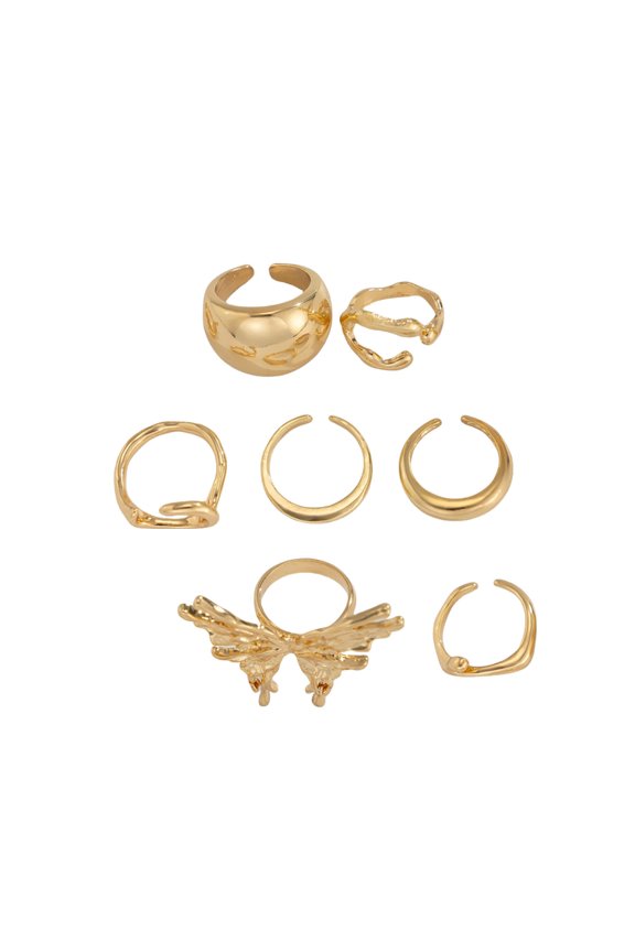 Liquid Lavas Butterfly Rings Set 7 Pieces Trendy Elegant Styles Jewelry Accessory Decoration for Women Daily Use