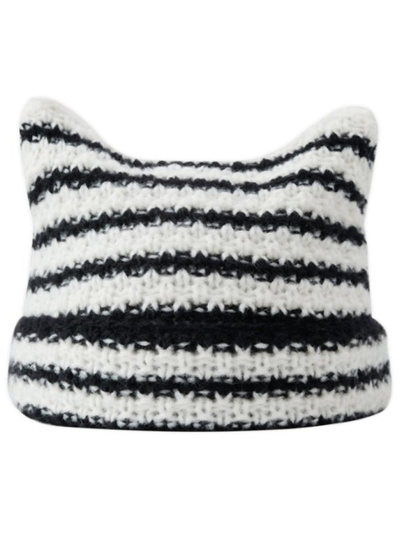 Little Devil Hat Skullies Beanie Cat Ear Beanie Devil Horn Hat Striped Knit Hat