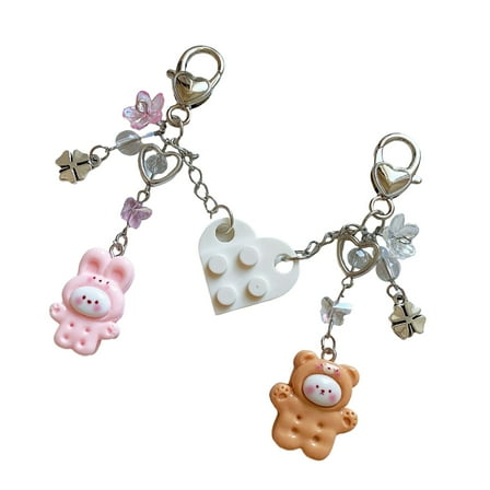 AOOOWER Matching Animal Heart Keychain Set For Couples Cute Toy Brick Designs Keyrings
