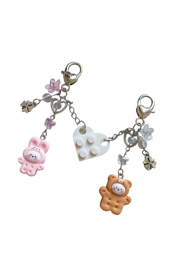 Matching Animal Heart Keychain Set For Couples Cute Toy Brick Designs Keyrings
