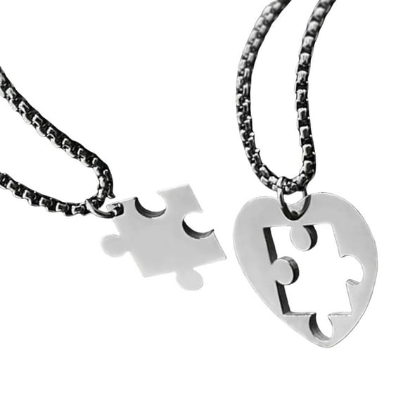 AOOOWER Matching Heart Puzzle Couples Necklaces Delicate Neck Chain for Fashion Lovers