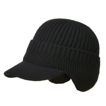AOOOWER Men Winter Visor Brim Earflap Beanie Hat Knitted Thicken Plush Lined Cap