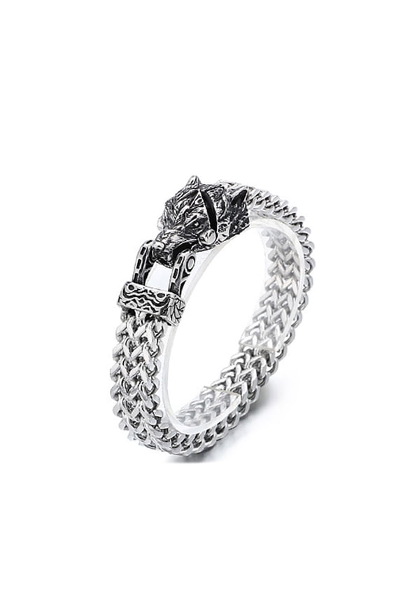 Men's Titaniums Steel Bangle Wolf/Snake/Eagle Bracelet with Mesh Chain Accessory