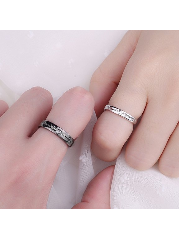 Mens Womens Fashion Open Rings Adjustable Love Heart Ecg for Proposal Wedding 2x