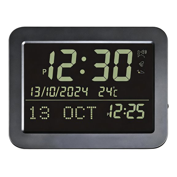 AOOOWER Metal Square Desktop LCD Alarm Clock Featuring Large Screen Display Time Date Week Temperature Adjustable Backlights