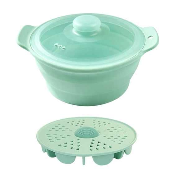 AOOOWER Microwave Safe Steaming Container With Ergonomic Handle & Lid For Vegetables Meat Dumplings 42oz Food Steamer Pot Set