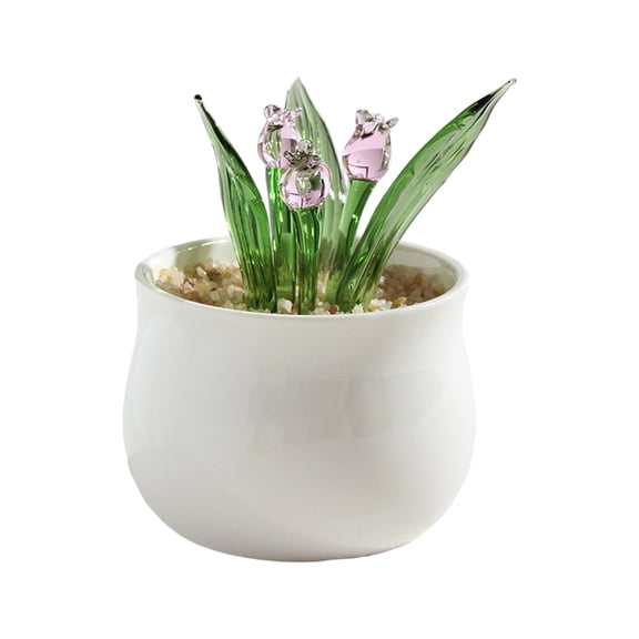 AOOOWER Miniature Glass Succulents Potted Plant Figurine For Coffee Table Or Desk Decors