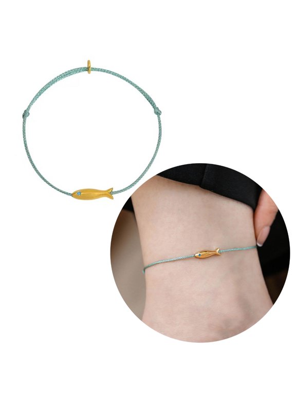 Minimalist Gold Fish Charm Bracelet Blue Silk Thread Woven Bracelet Jewelry