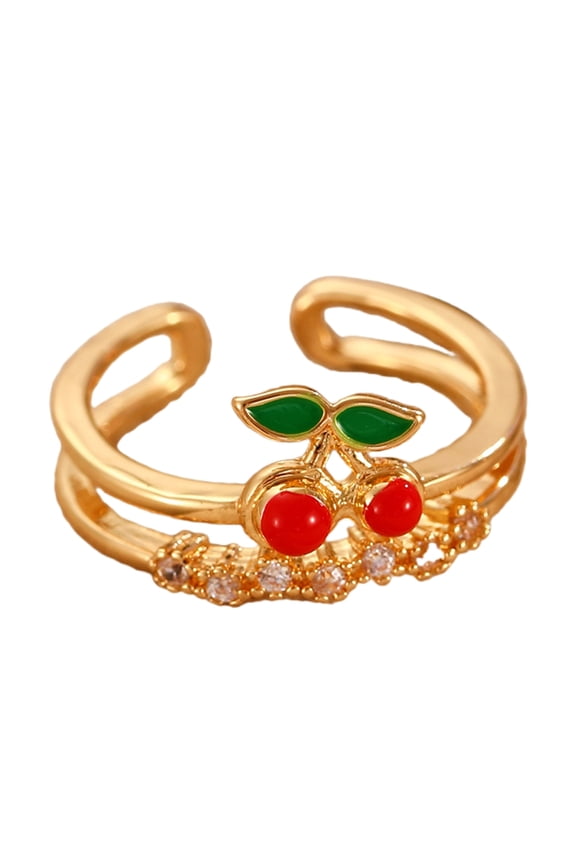 Modern Cherry Rings Date Jewelry Comfortable Adjustable Rings Copper Texture