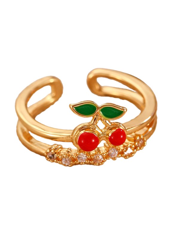 Modern Cherry Rings Date Jewelry Comfortable Adjustable Rings Copper Texture