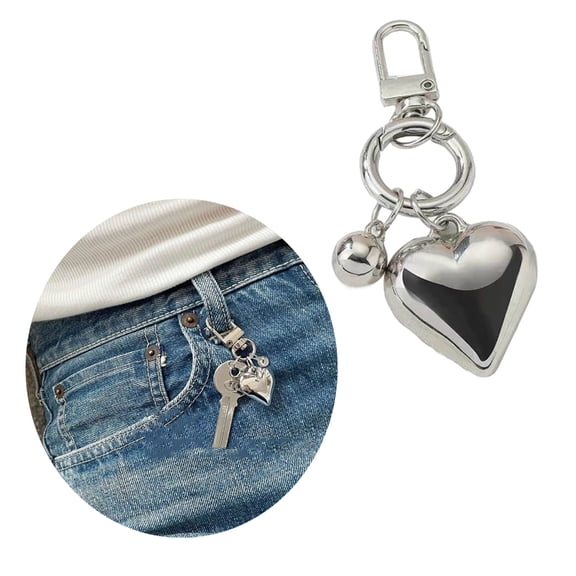 AOOOWER Modern Silver Heart Keychain Personalized Hangings Decoration for Key Bag Phone Fashionable Metal Phone Charm Accessory