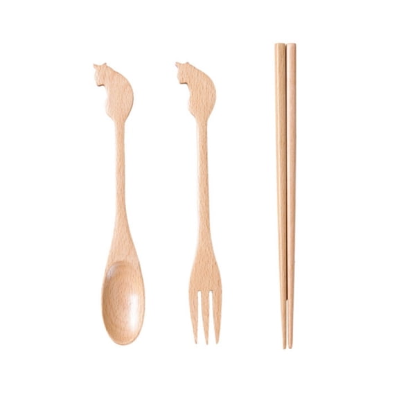 AOOOWER Molds Resistant Natural Wood Kitchenwares Set 3 Piece Utensils Wooden Dinnerware Collection For Family Dining Essential