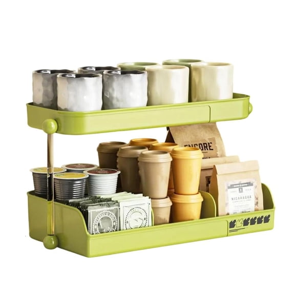 AOOOWER Multifunctional Cup Holder Coffee Mug Display Shelf 2 Tiers Desktop Snacks Storage Rack for Kitchen Home